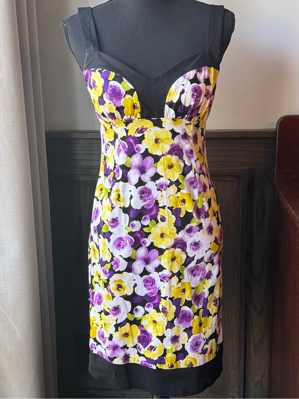 B. Smart Y2K Floral sleeveless Dress with Black Trim - Yellow & Purple 8